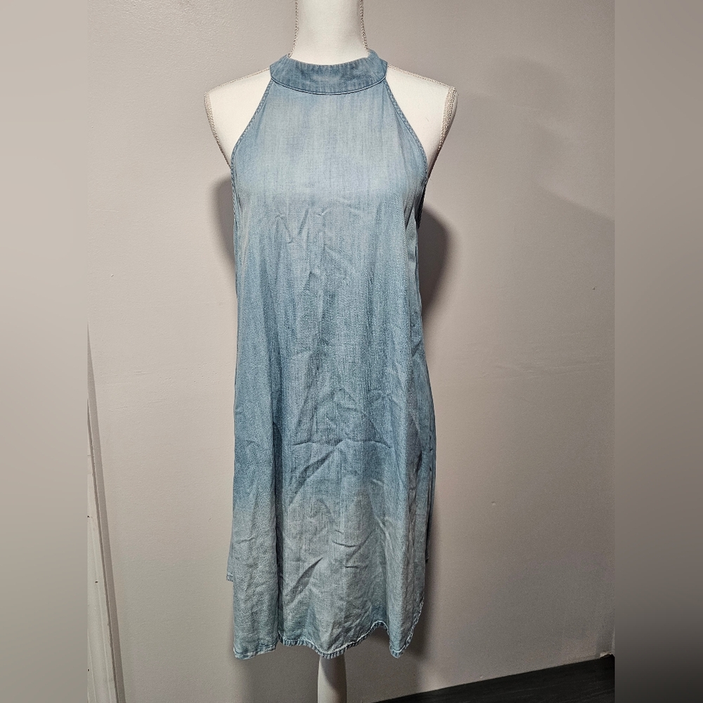 Cloth & Stone Anthropologie Chic Light Wash Soft Denim Halter Dress Size Large